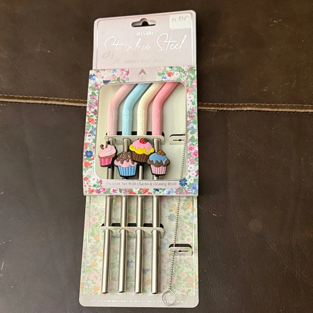Colorful Cupcake Stainless Steel Straw Set